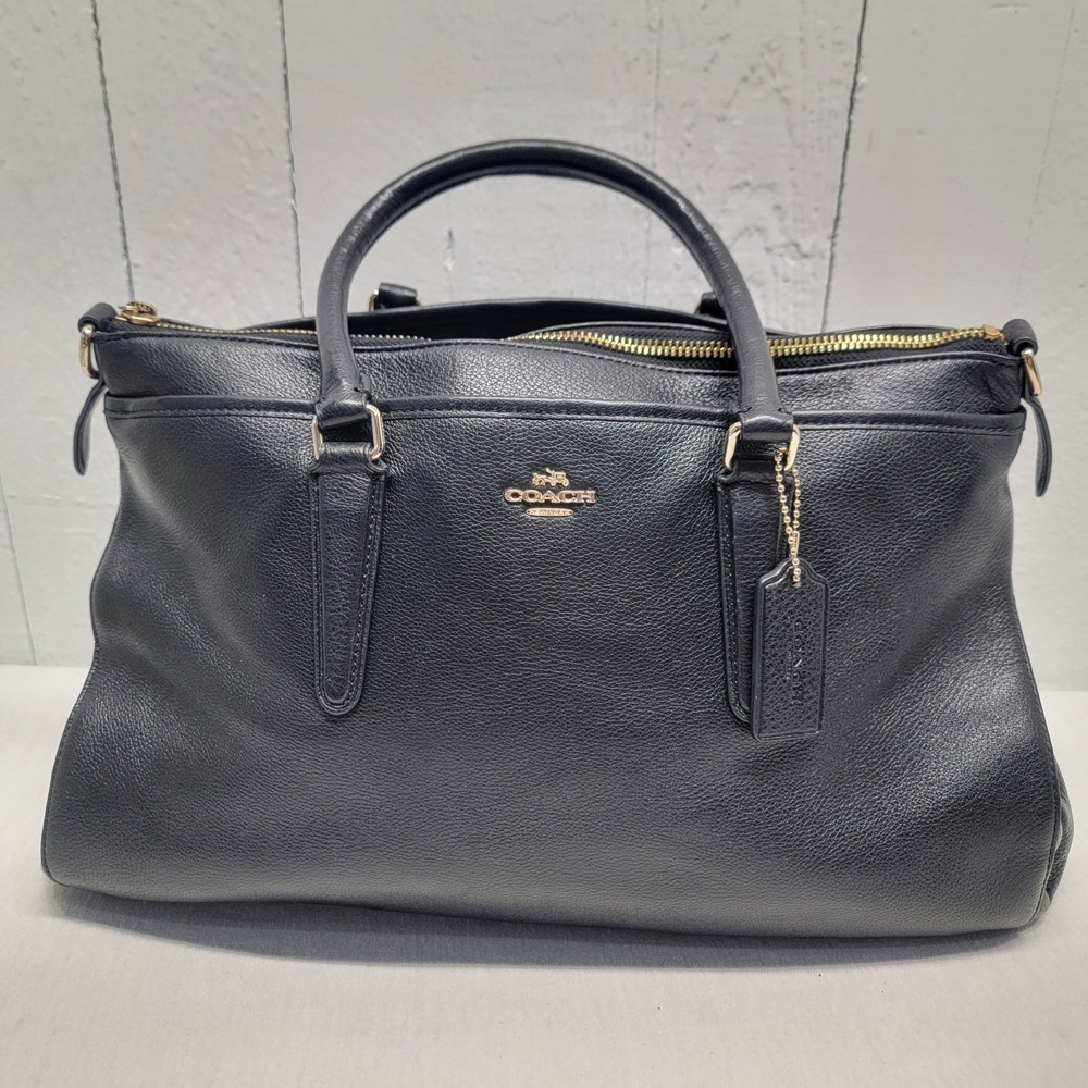 COACH Morgan Satchel F35185 Black Pebbled Leather Handbag Purse Gold Hardware